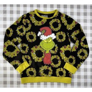 Grinch Christmas Sweatshirt Youth‎ Large Holiday Graphic Wreath Crewneck